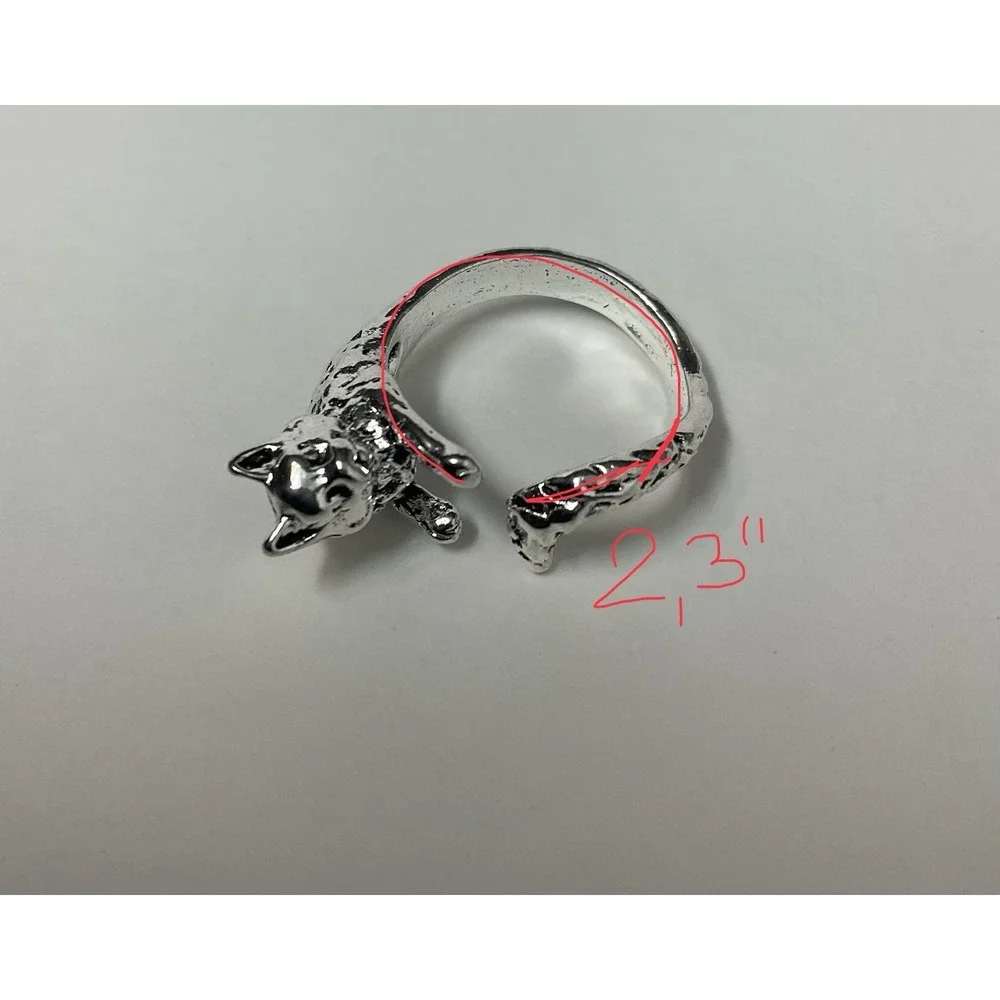 Vintage Cat‎ Shaped Silver Tone Ring Women Party Jewelry Open Ring Adjustable